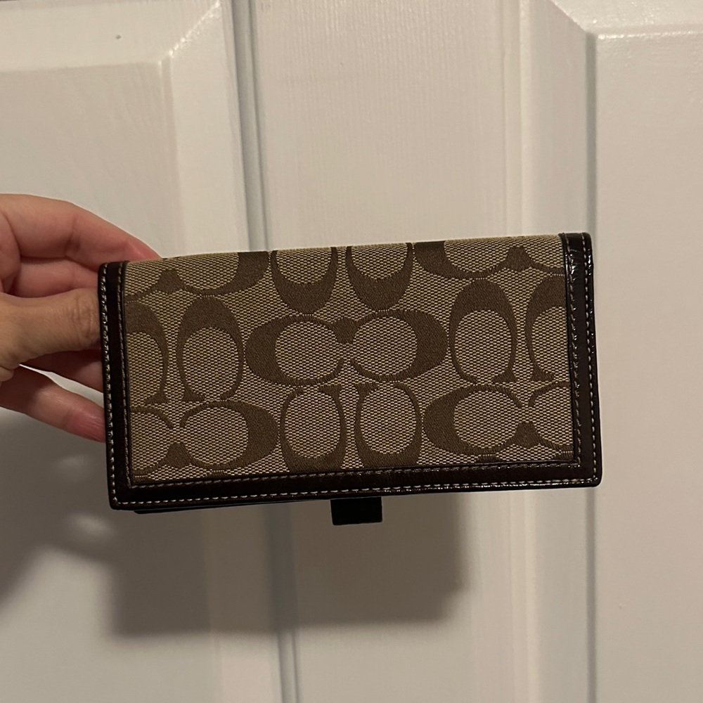 Coach Brown and Tan Checkbook Wallet